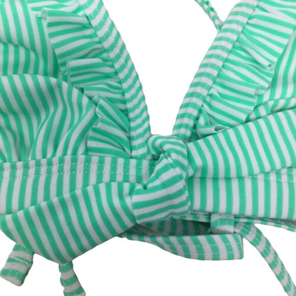 NEW Xhilaration Mint and White Striped Two Piece Bikini Set Ruffles Front Tie S - Picture 16 of 16